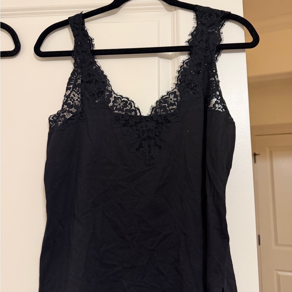 Black Lace Trim Tank Top